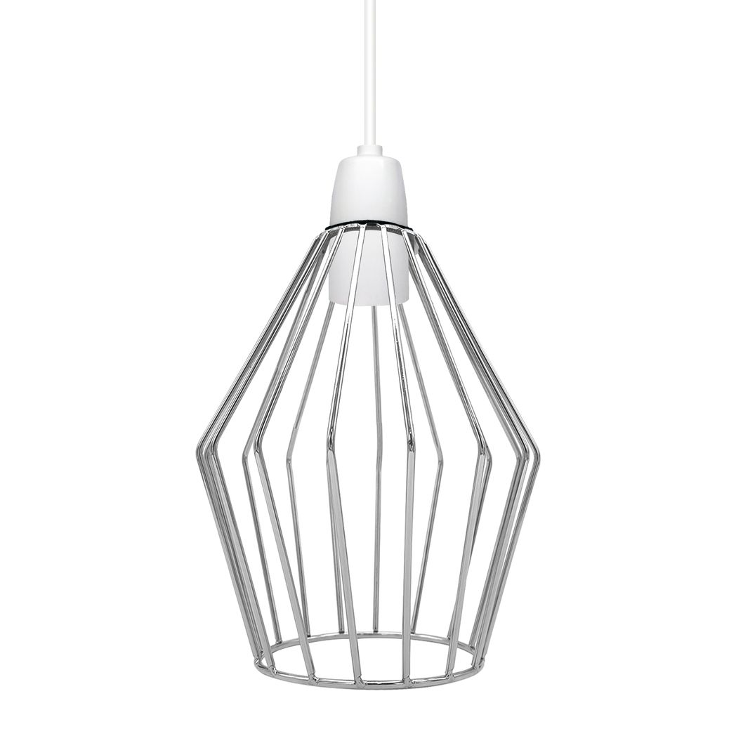 Modern Vintage Chrome Industrial Metal Rustic Lampshade Vintage Light Open Wire Frame cage Diamond Geometric Shape Lamp