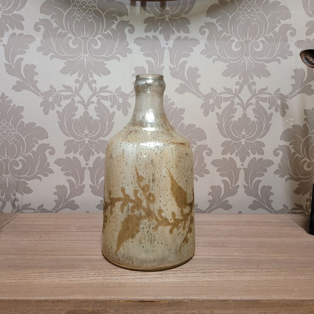 11" ANTIQUE SILVER GLASS DECORATIVE VASE