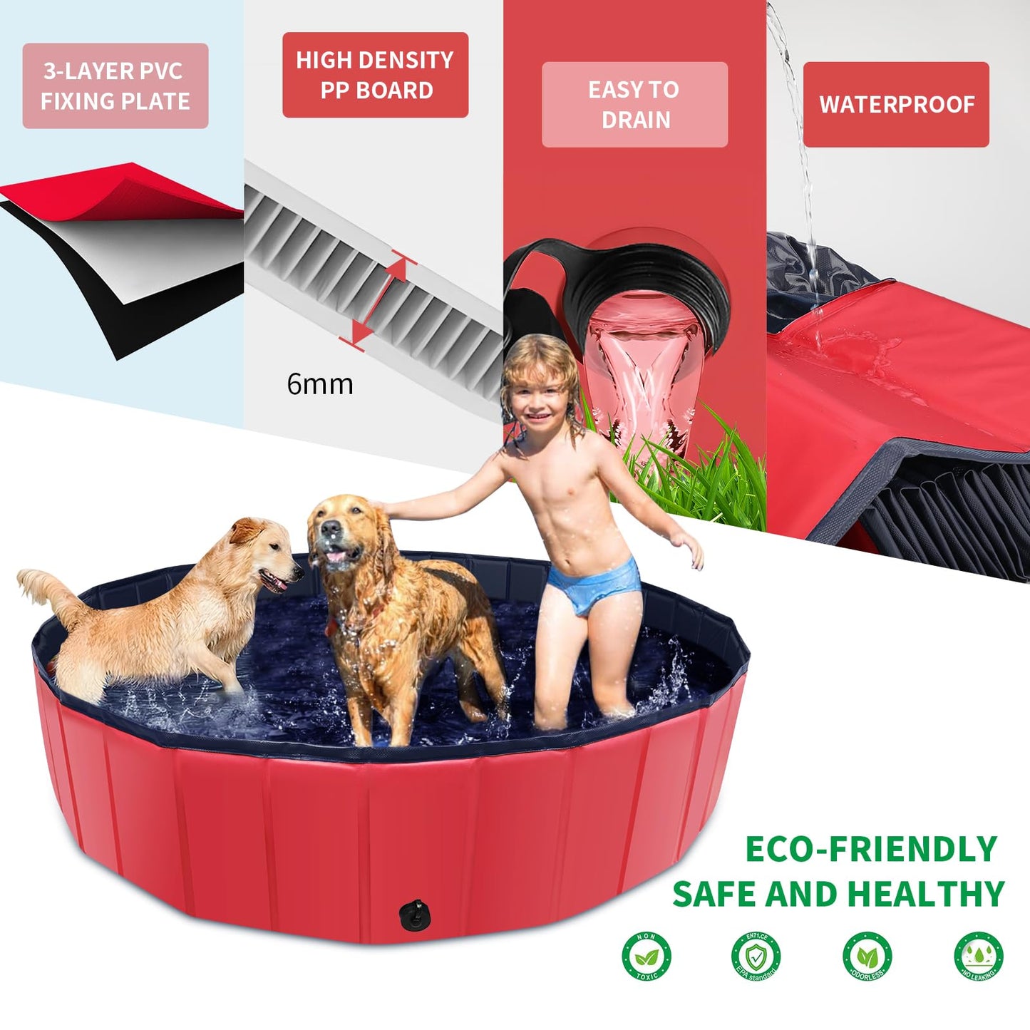 CACSPS Foldable Dog Pool 55x12 in – Portable, Non-Slip Outdoor Bath Tub
