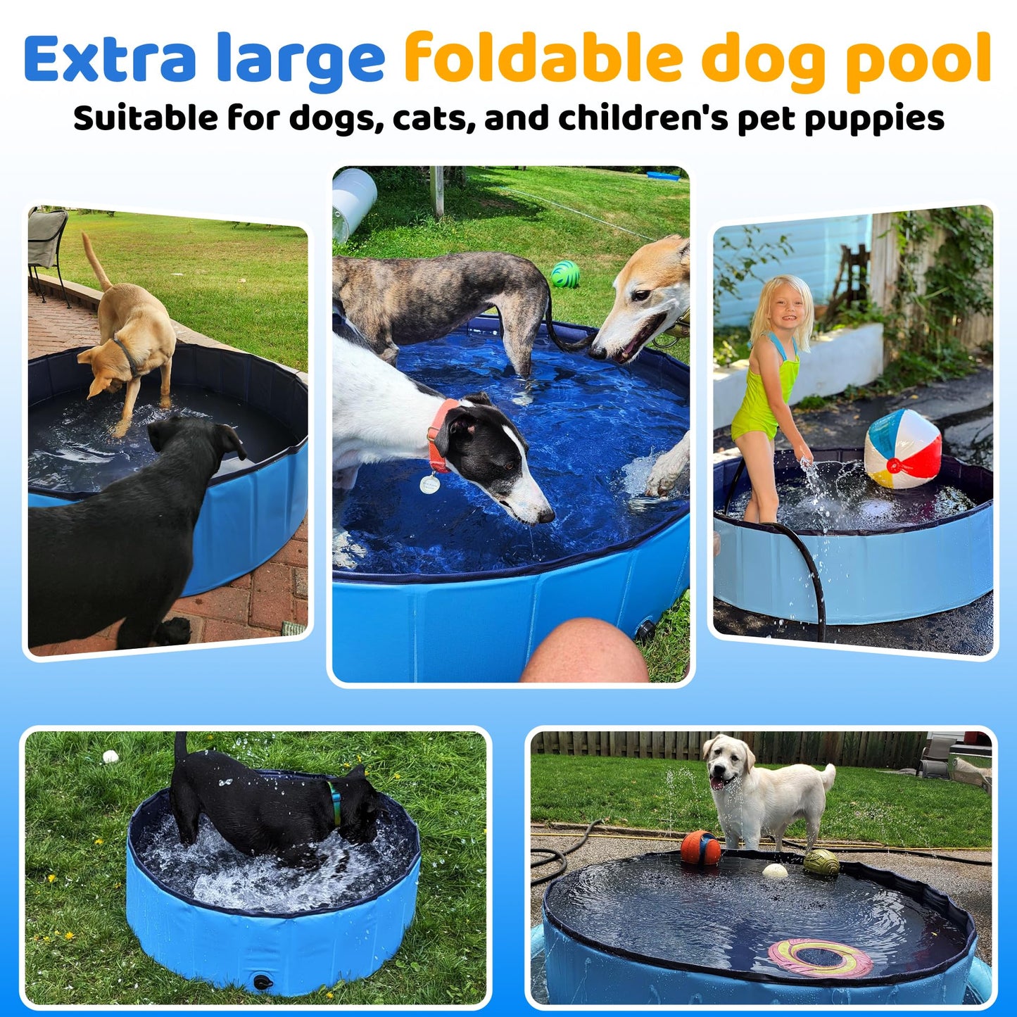CACSPS Foldable Dog Pool 39.5 x 12 – Portable, Non-Slip
