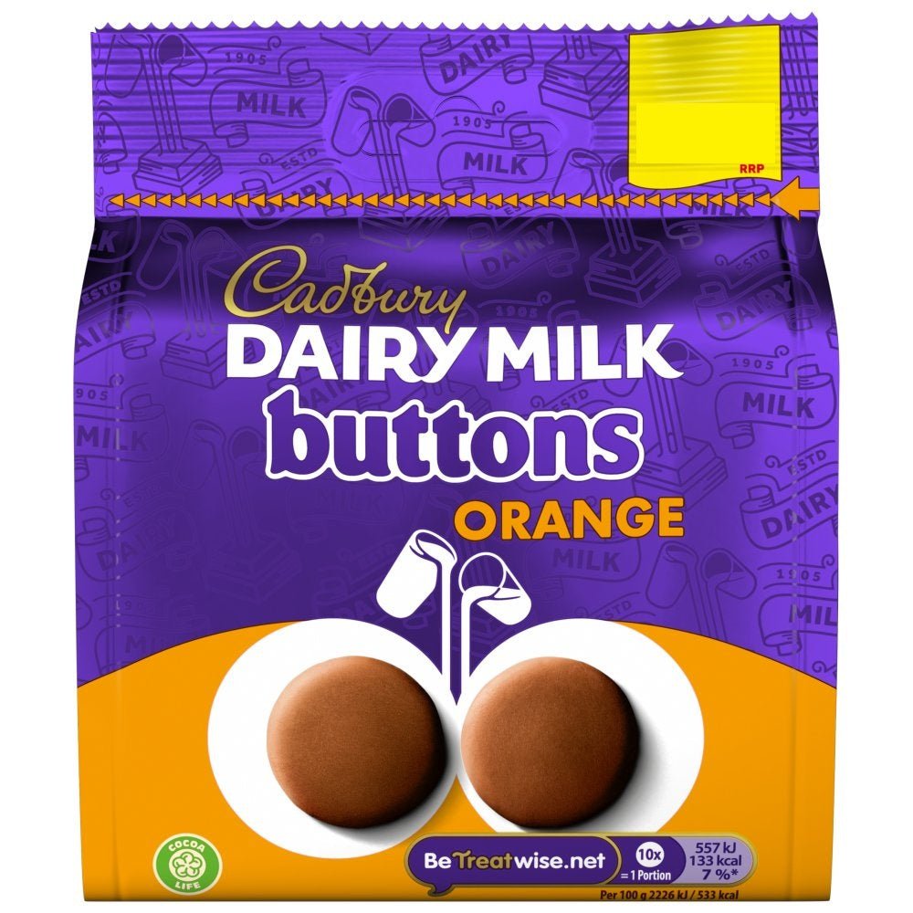 Cadbury Dairy Milk Buttons Orange Chocolate Bag PMP 85g (Case of 10)