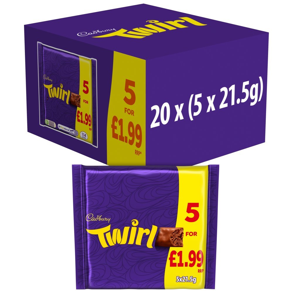 Cadbury Twirl Chocolate Bar 5 Pack Multipack (Case of 20)