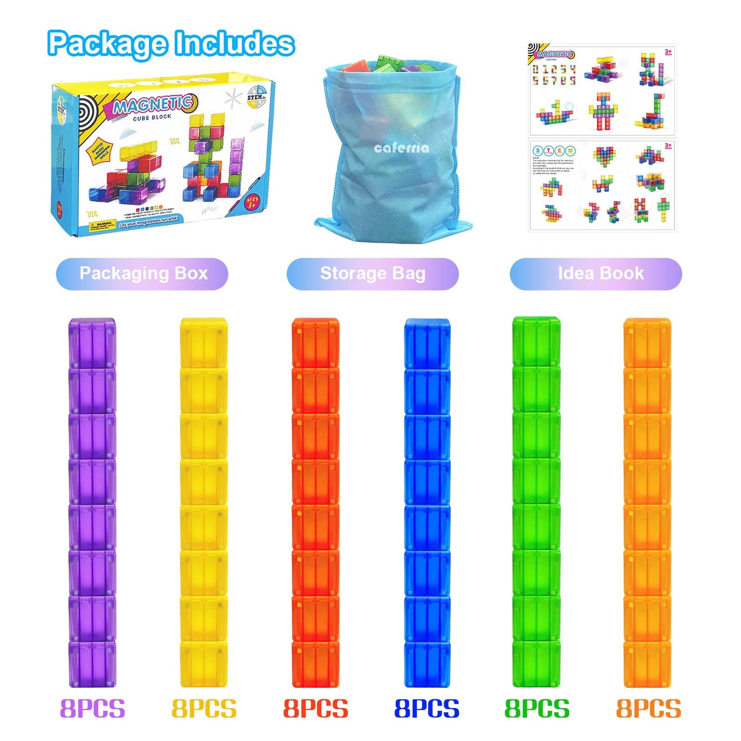 Caferria 48PCS Magnetic Blocks - 1.38-Inch Building Toys for Toddlers | STEM & Montessori