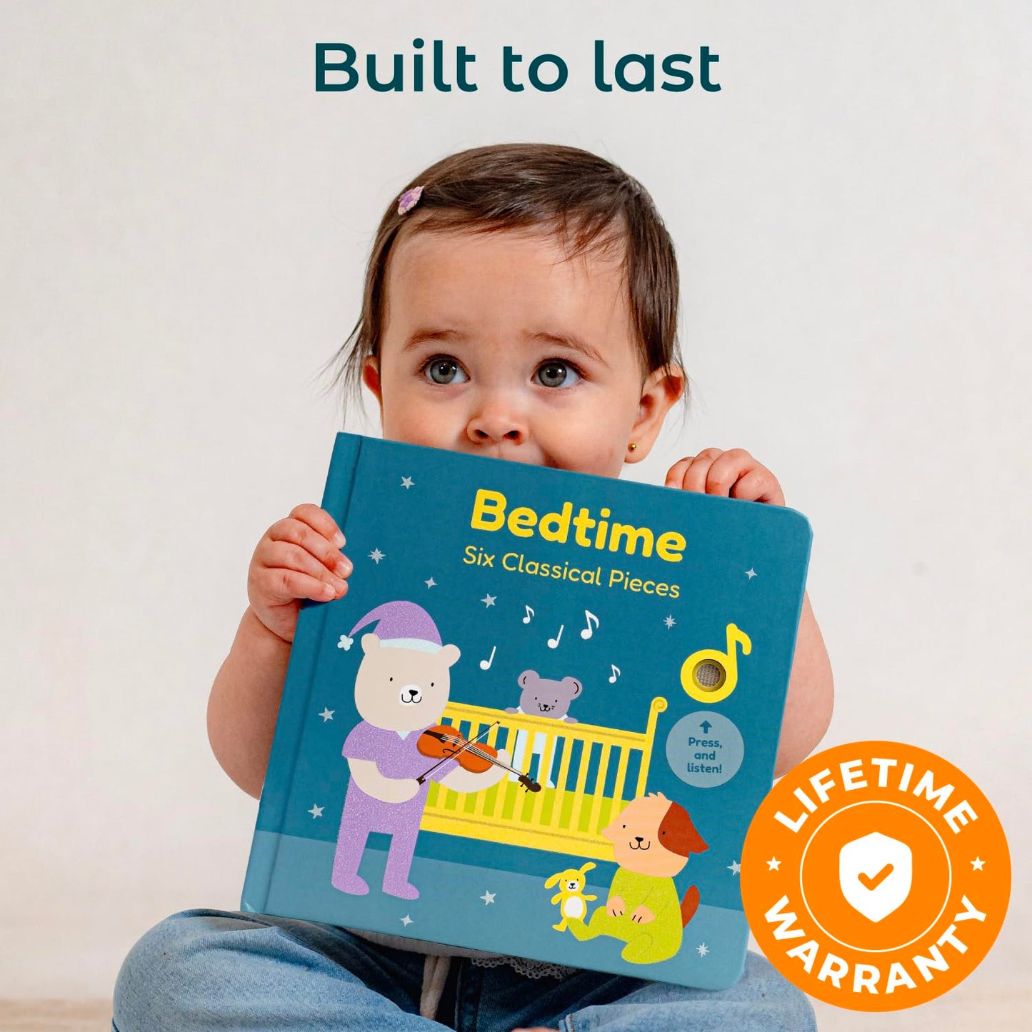 Cali's Books Bedtime Musical Book for Babies & Toddlers (1-3) | USB-C Rechargeable, Headphone Jack, 6 Classical Pieces
