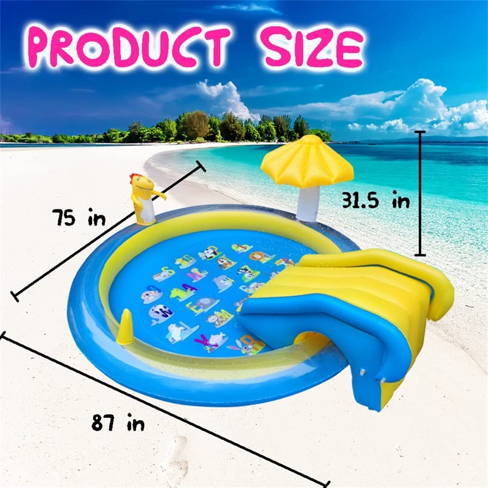 CAMIRUS Dinosaur Inflatable Play Center – 87x75x31.5 in Kids’ Sprinkler Pool with Slide