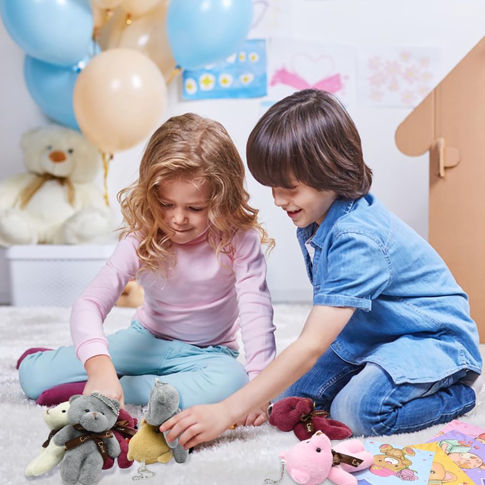 CAMIRUS 28PCS Valentine's Day Plush Bear Keychains – Mini Bear Cards for Kids & Classroom Rewards