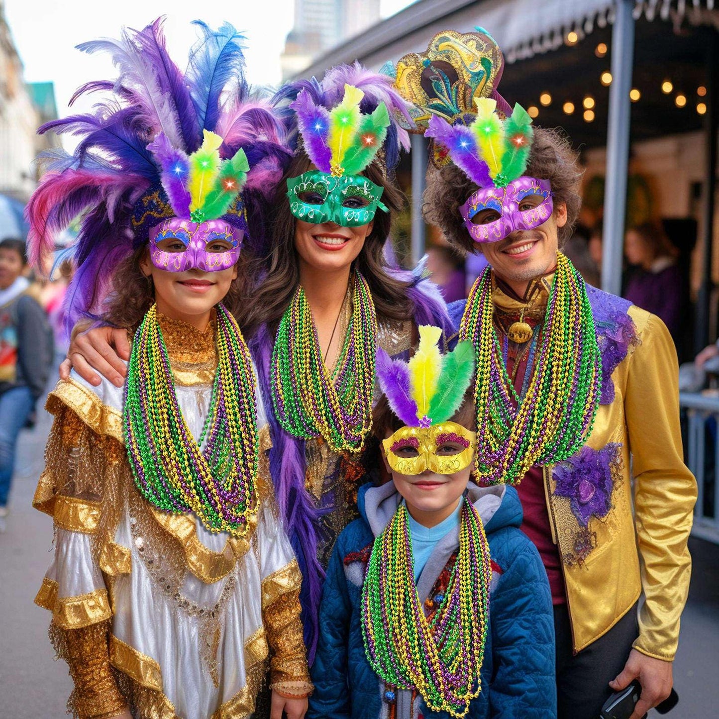Camlinbo Mardi Gras Beads 250 Pcs - 33-Inch Green Gold Purple Necklaces