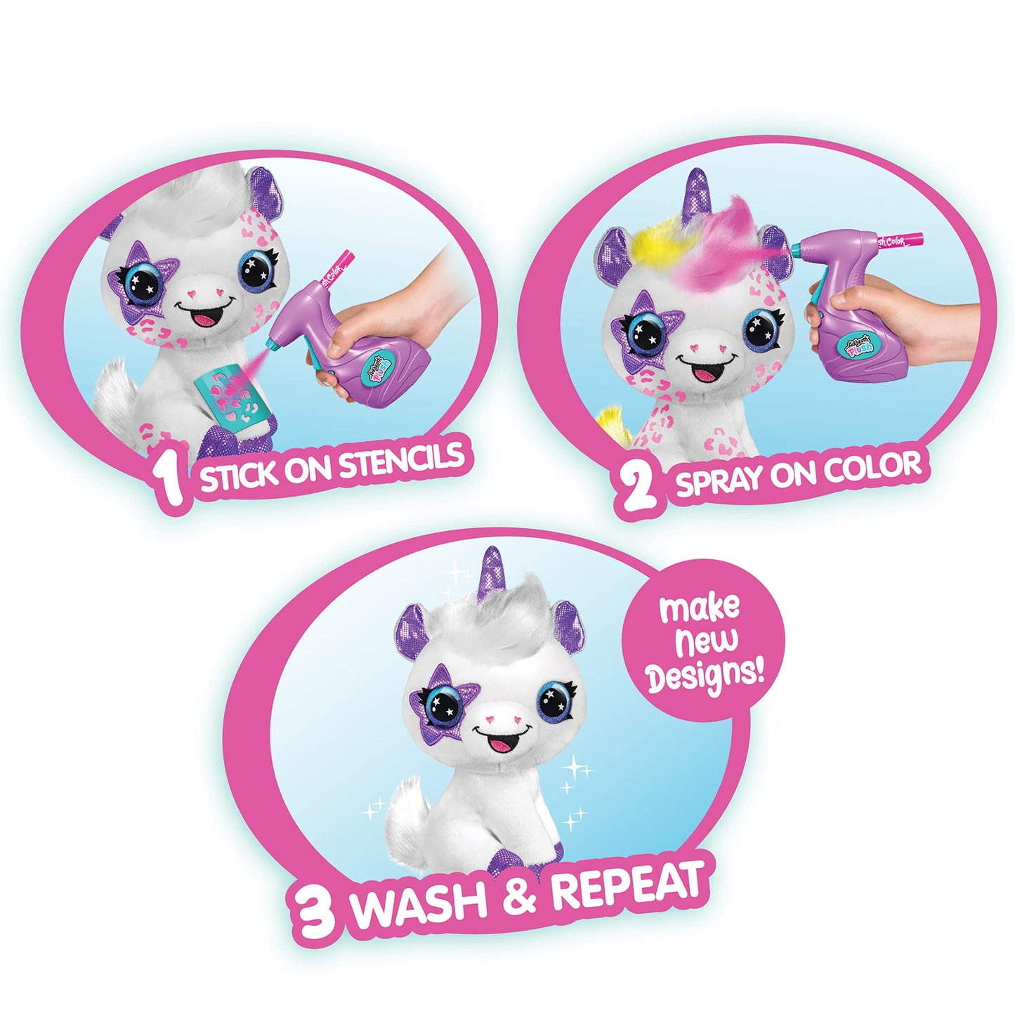 Canal Toys Personalize Airbrush Plush Large Purple Unicorn | Customizable Plush with Battery-Powered Airbrush and 100+ Stencils