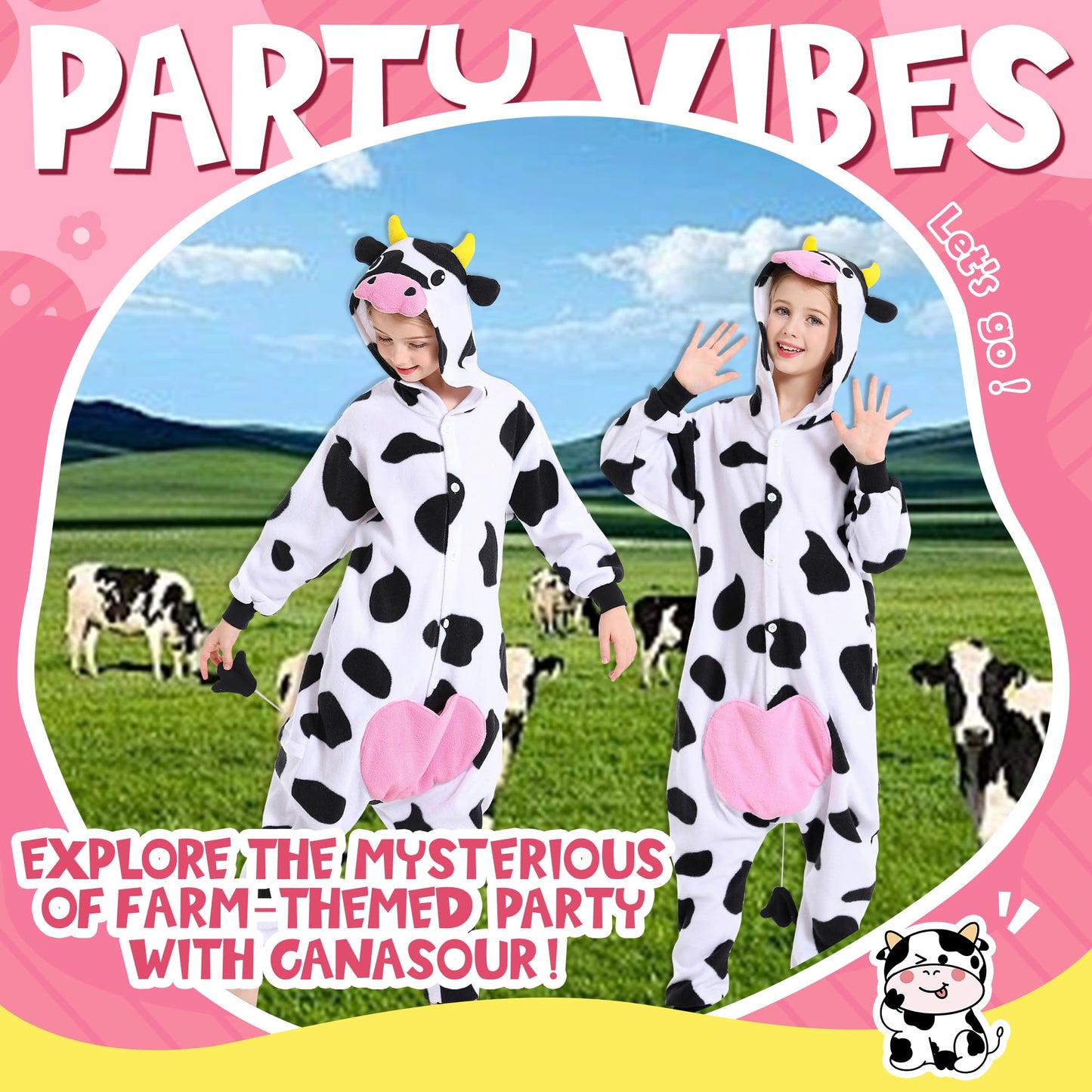 CANASOUR Cow Onesie Kids Costume — Cozy Polyester Cow Pajamas for 4–12 Years