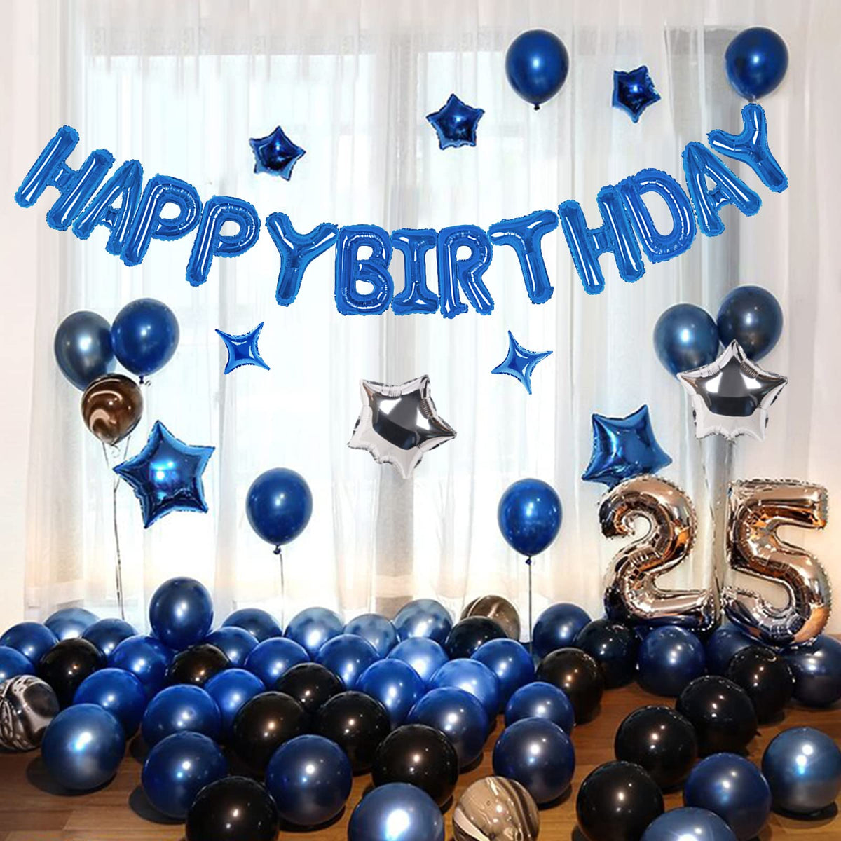 CANREVEL Happy Birthday Banner 13pcs - 16in Blue Mylar Foil Letters & Balloons