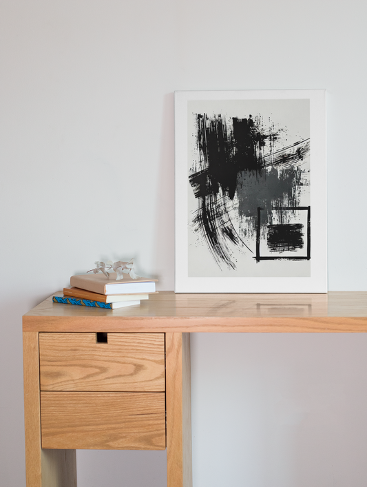 Minimal Abstract Wall Art - Bold Black Brushstroke Canvas