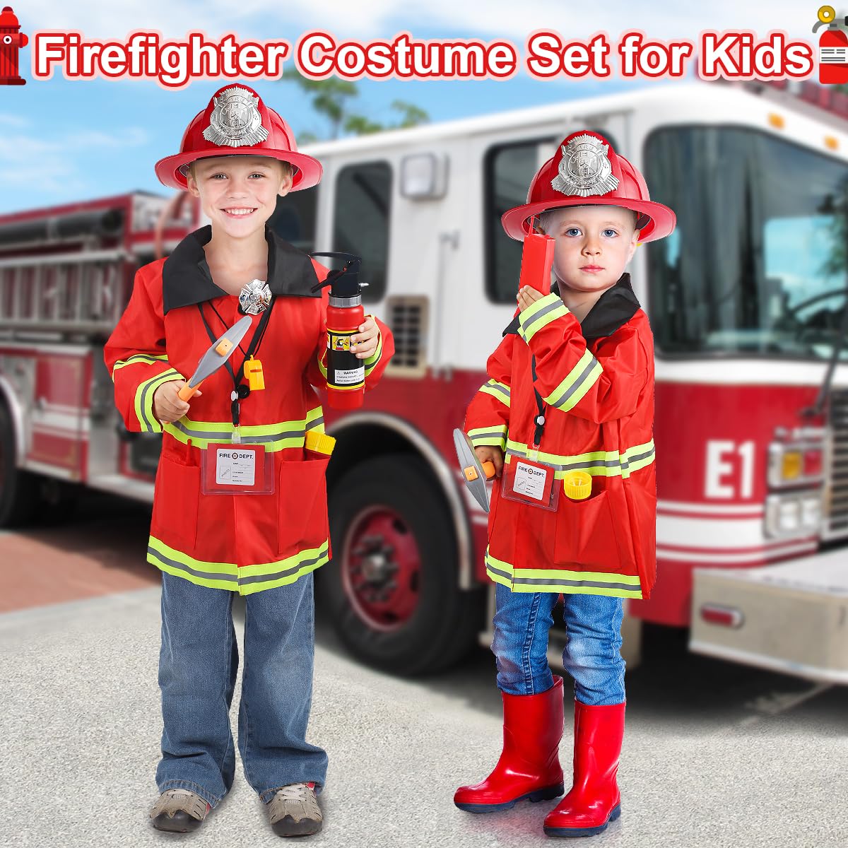 CAPTAIN CHAOWING Fireman Costume for Kids – 10-Piece Firefighter Role Play Set