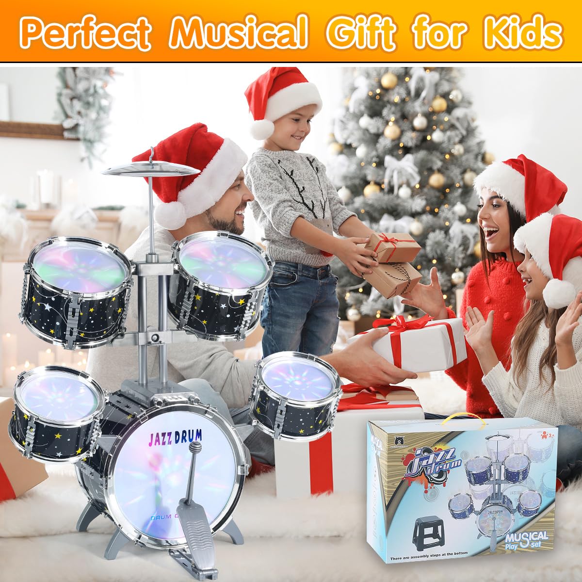 Captain Chaowing Kids Drum Set for Toddlers 1-3 — Upgraded All-Plastic Jazz Drum Kit with Lights