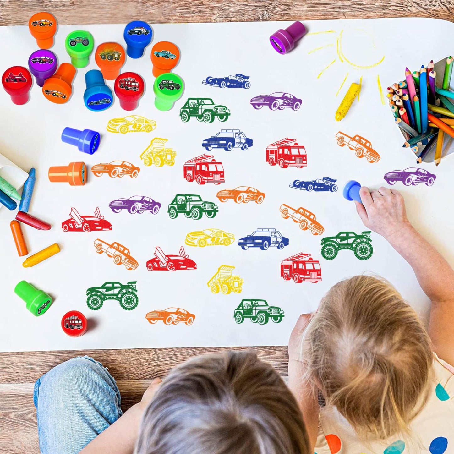 Car and Truck Stamps for Kids – 12pc Self-Inking Stampers for Party Favors & Crafts