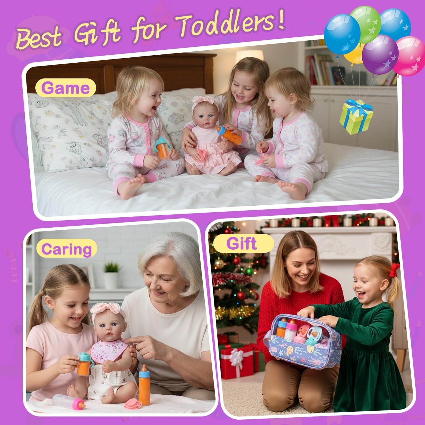 CARANOVO 6-Piece Baby Doll Feeding Set – Magic Bottles & Pacifiers for 10–24 Inch Dolls