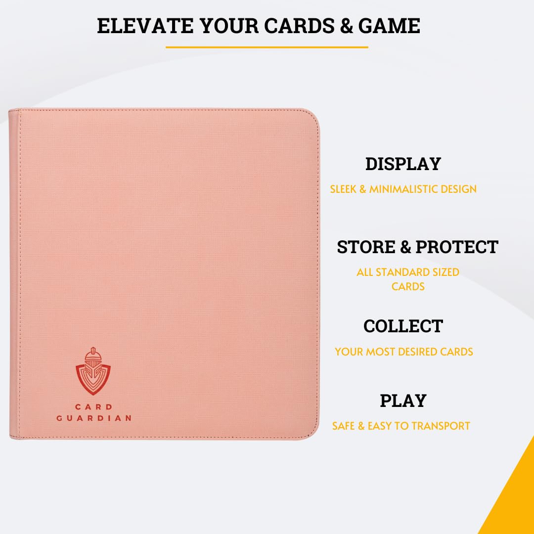 Card Guardian 12-Pocket Pink Binder with Zipper for 480 Cards | TCG Side-Loading Binder