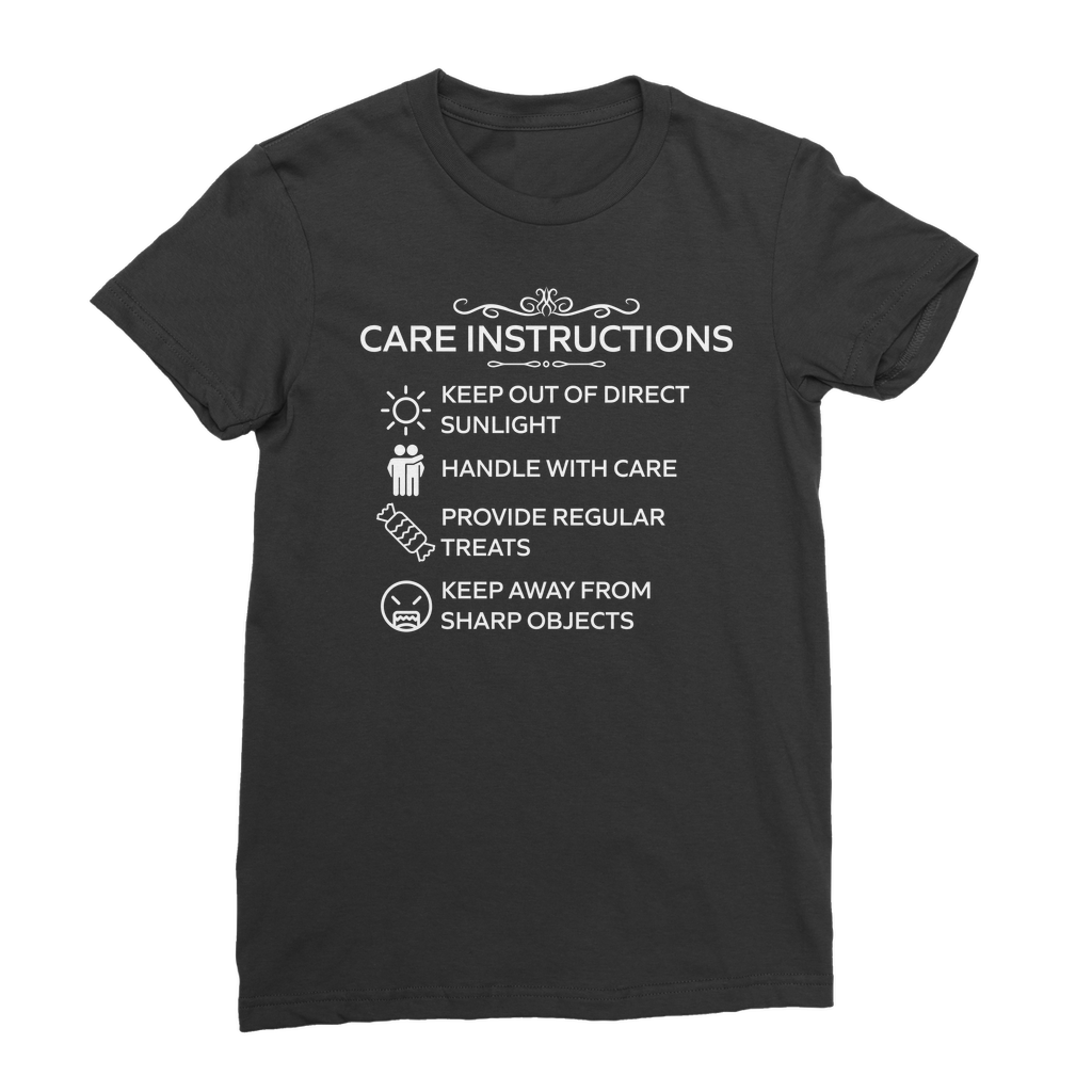 Care Instructions White Print Classic T‑Shirt | Funny Unisex Cotton Tee