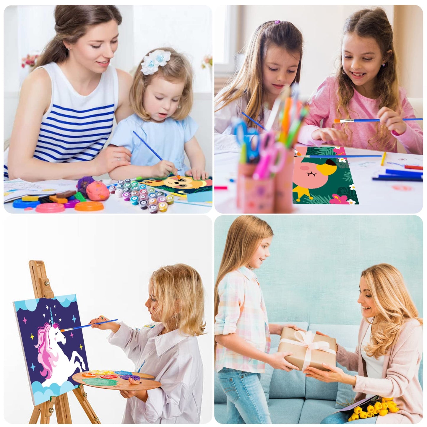CarlonLin 4 Pack Paint by Numbers for Kids – Framed Canvas 8x8 Inch DIY Kits for Ages 4-12