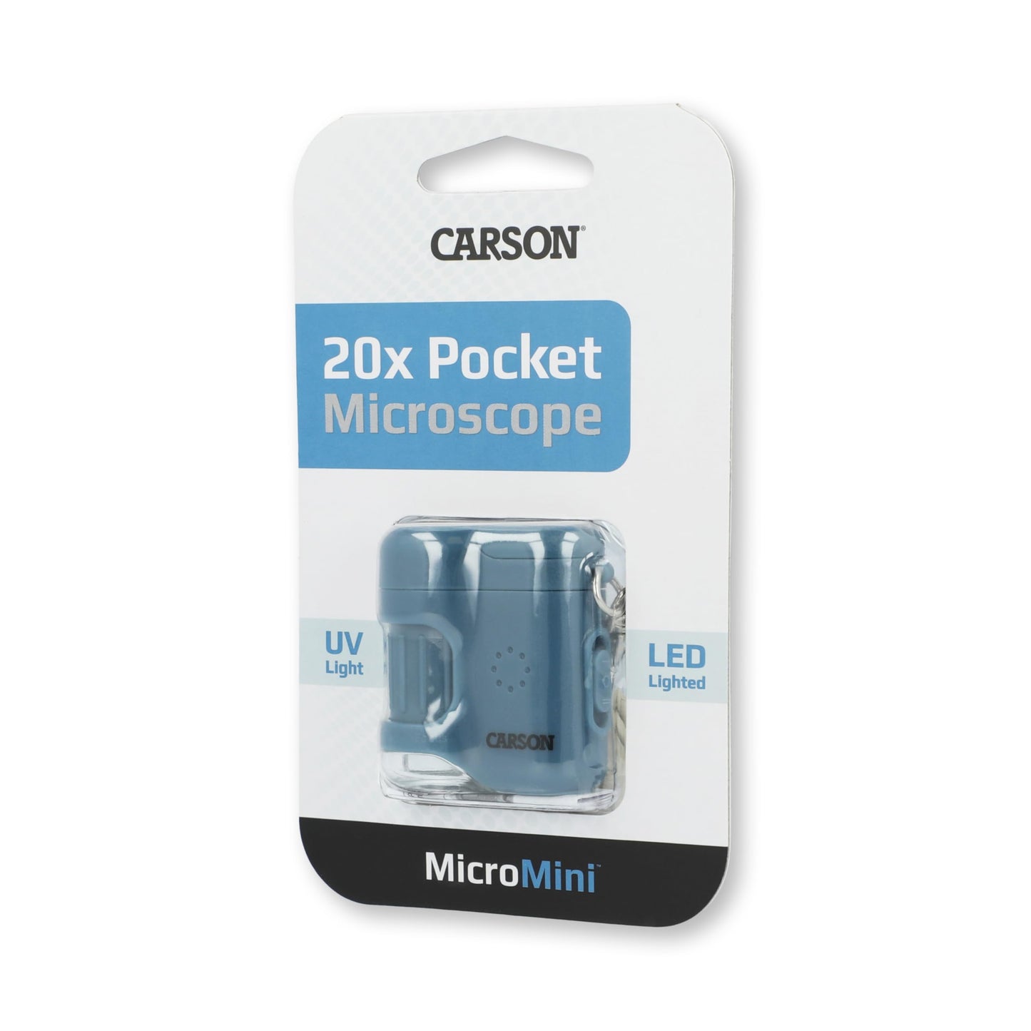 Carson MicroMini 20x Pocket Microscope with UV & LED Flashlight – Blue (MM-280B)