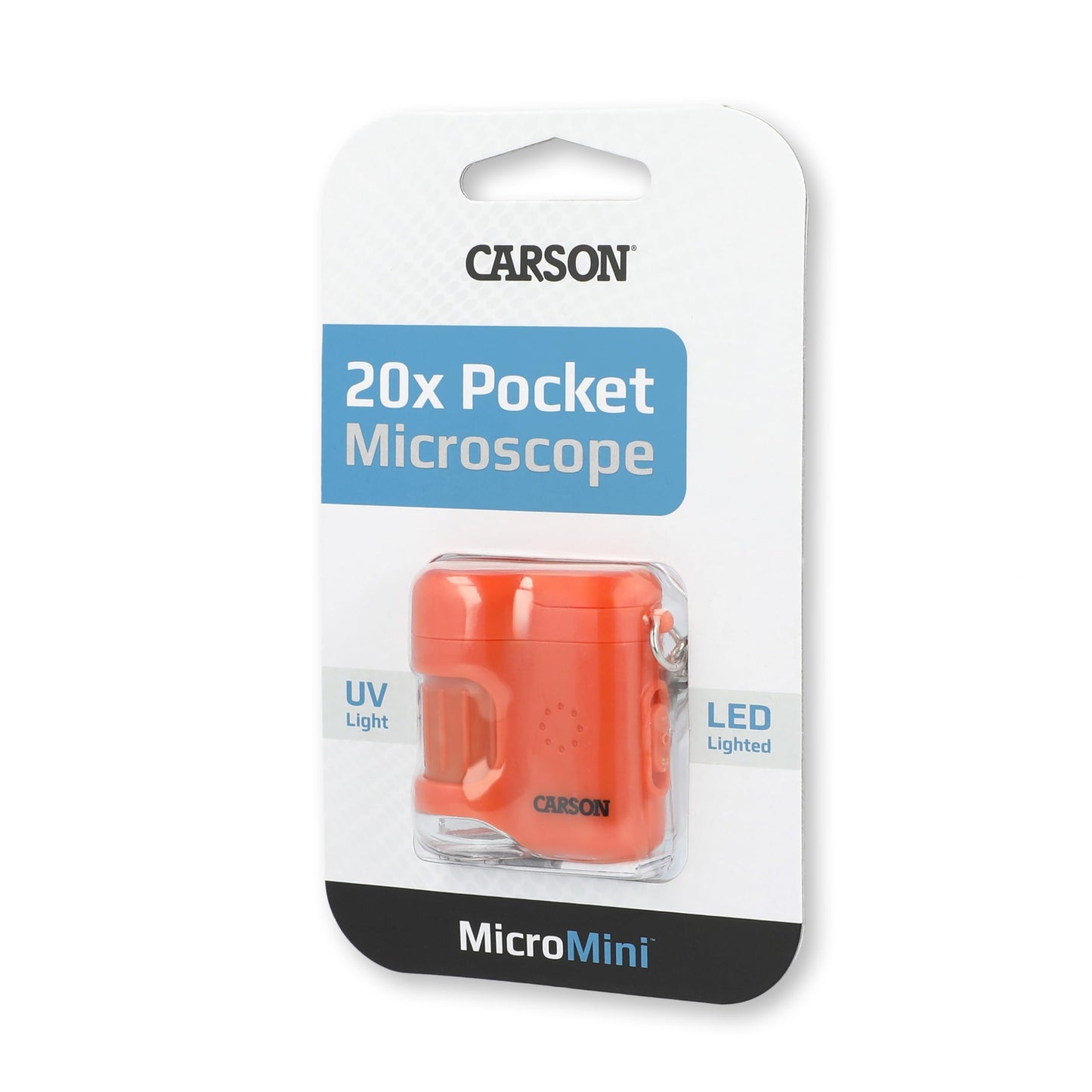 Carson MicroMini 20x Lighted Pocket Microscope with UV & LED – Orange MM-280O