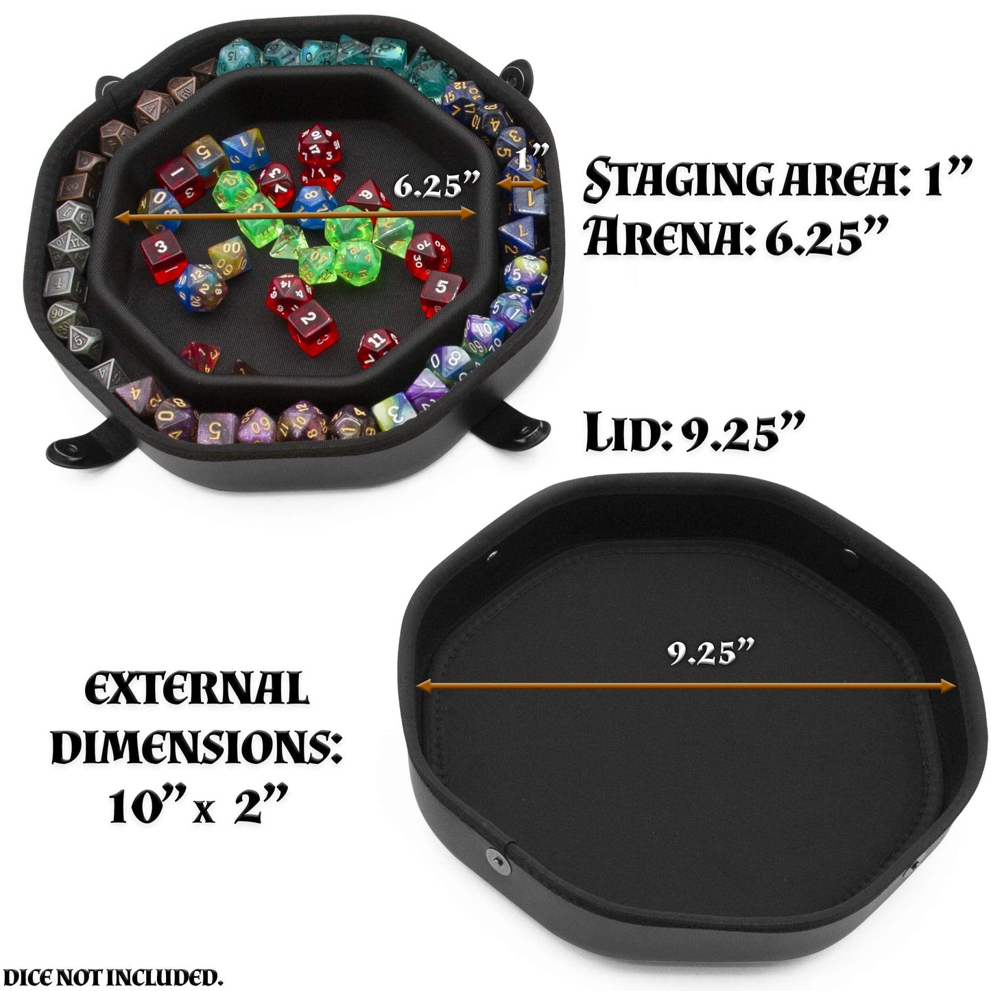 CASEMATIX Dice Tray & Storage Case — Holds 115 RPG Dice, Magnetic Snap Lid, Dragon Embossed