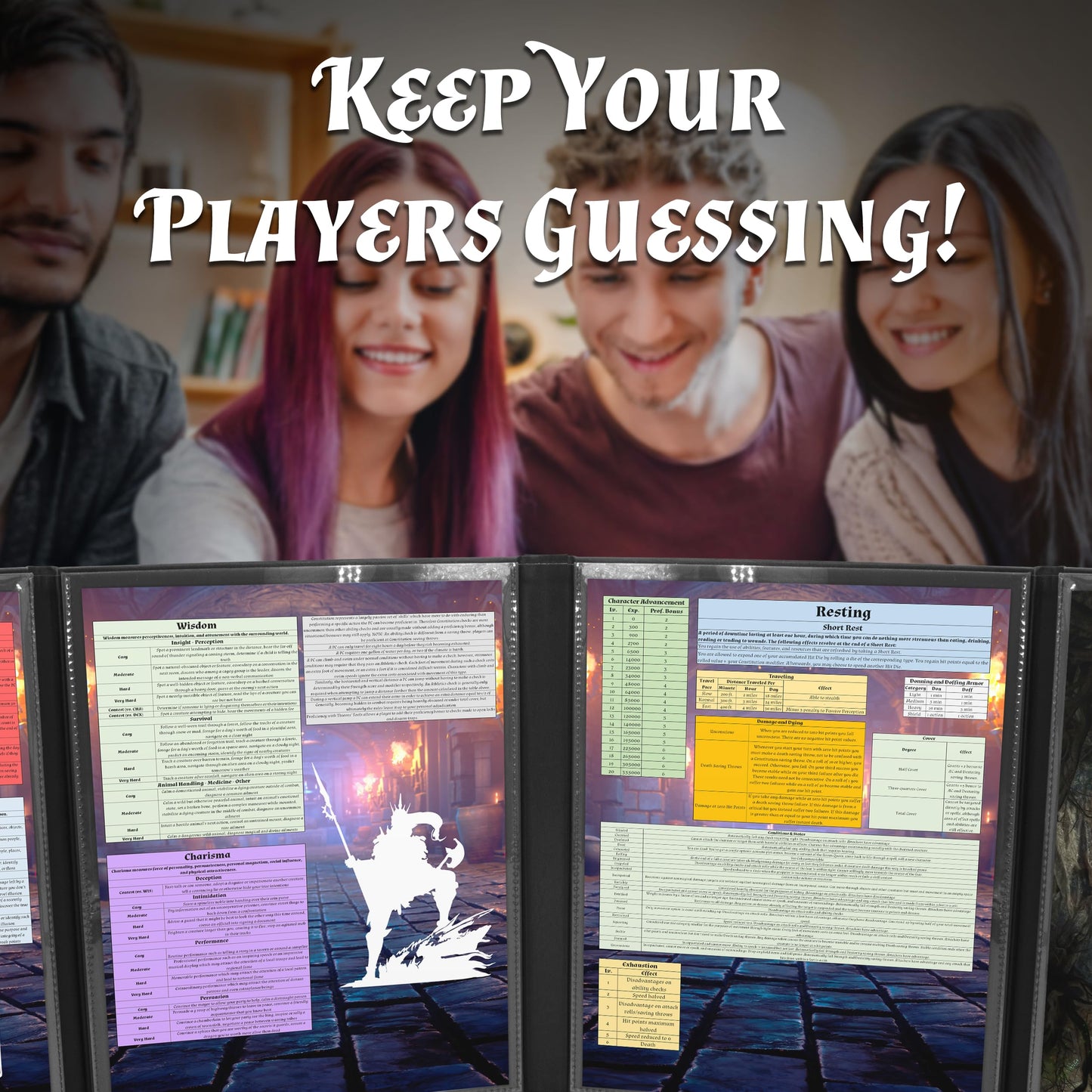 CASEMATIX DM Screen – Faux Leather Embossed Four-Panel Folding Dungeon Master Screen with Wet-Erase Pockets