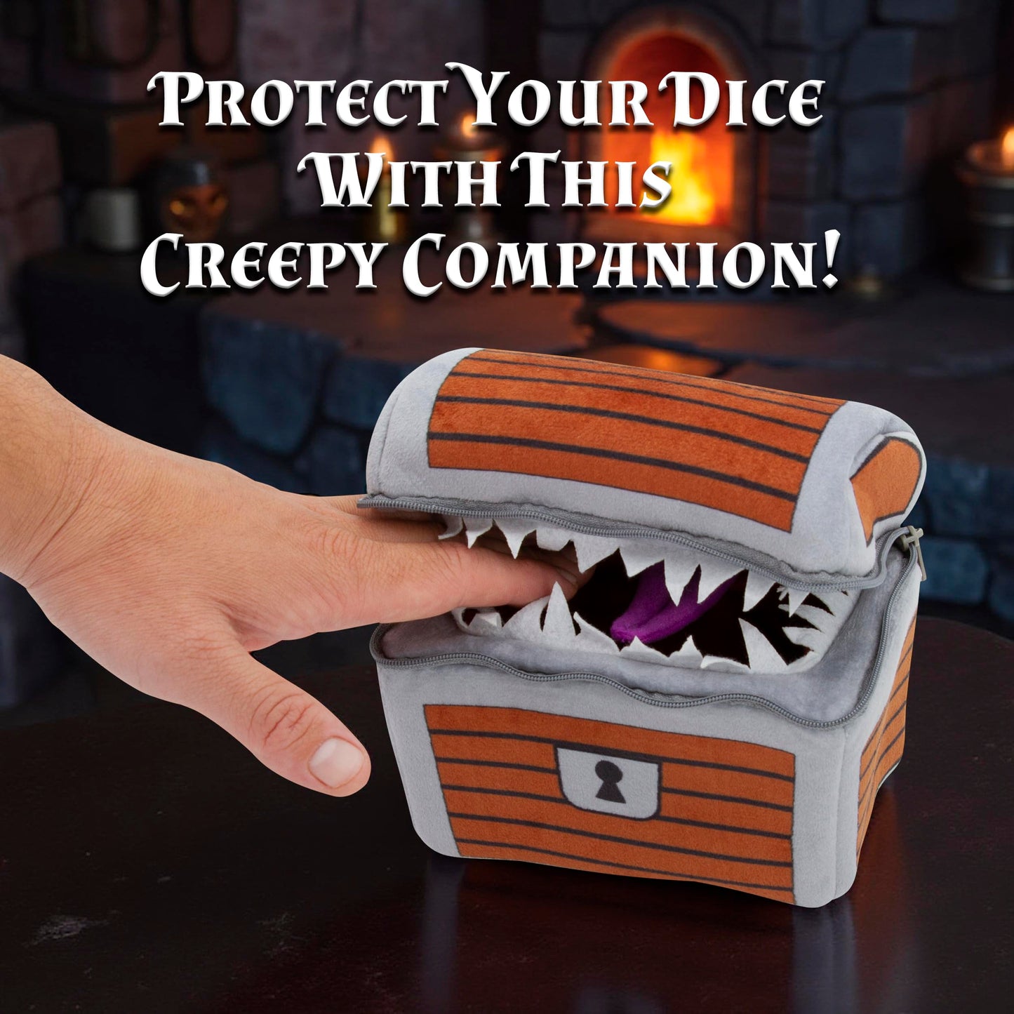 CASEMATIX Mimic Dice Chest – Plush 6.5" Dice Case with 7‑Piece RPG Dice Set