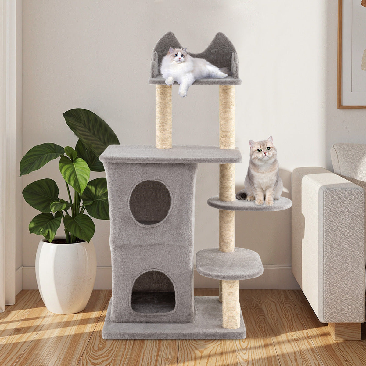 123CM Cat Tree for Indoor Cats with 2-story Condo-Grey