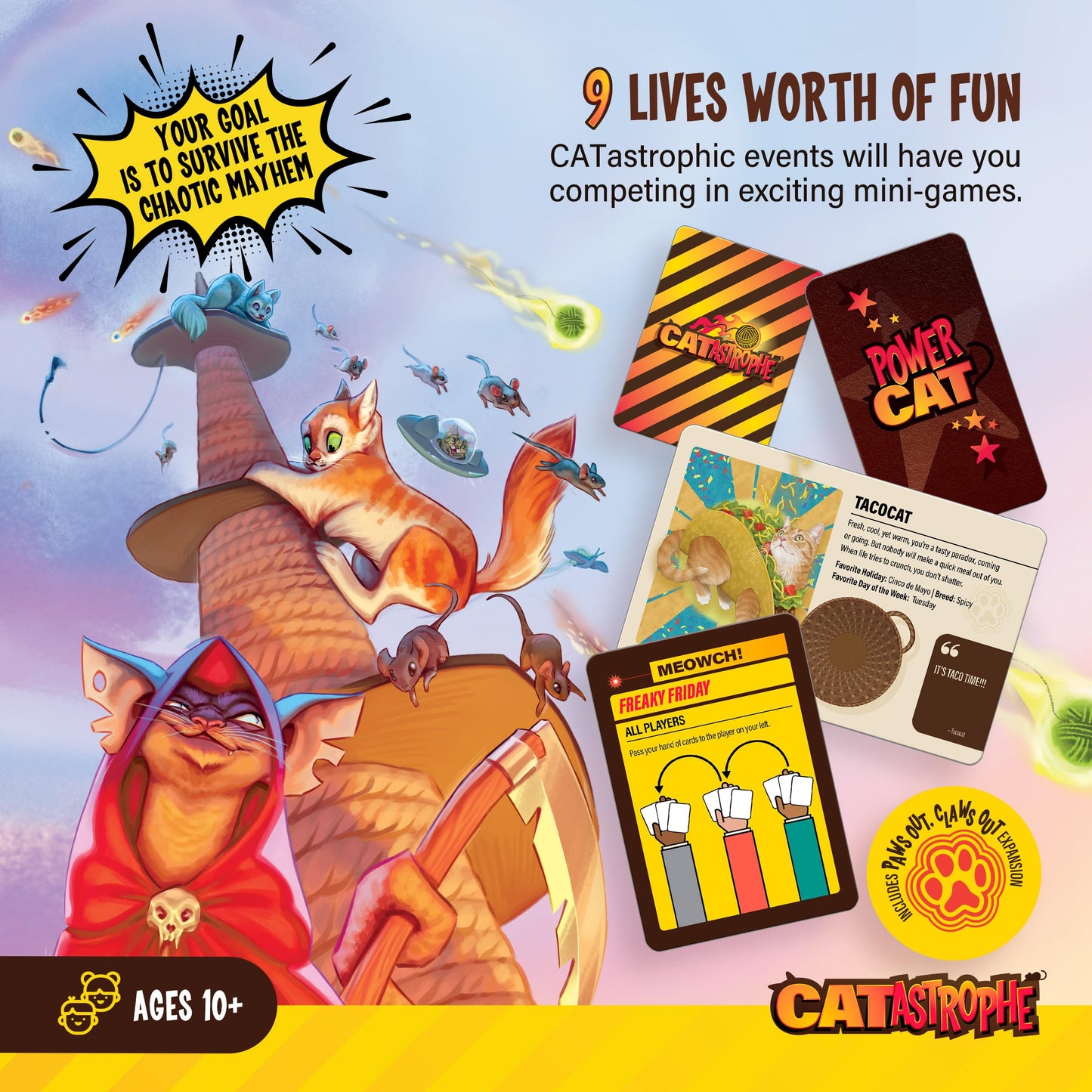CATastrophe: Paws Out Expansion Pack – A Game of 9 Lives for Family Night (2-6 Players, Ages 10+)