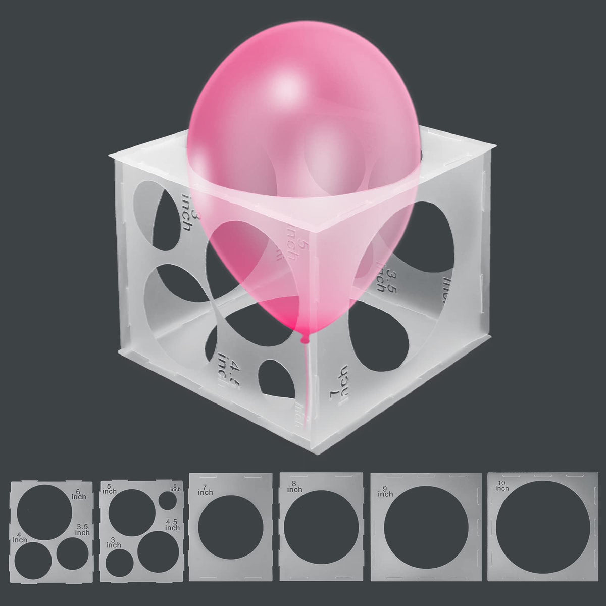 Catcan 11-Hole Balloon Sizer Cube Box – Collapsible 12x12x12 Inch Balloon Size Measurement Tool for Arches & Columns