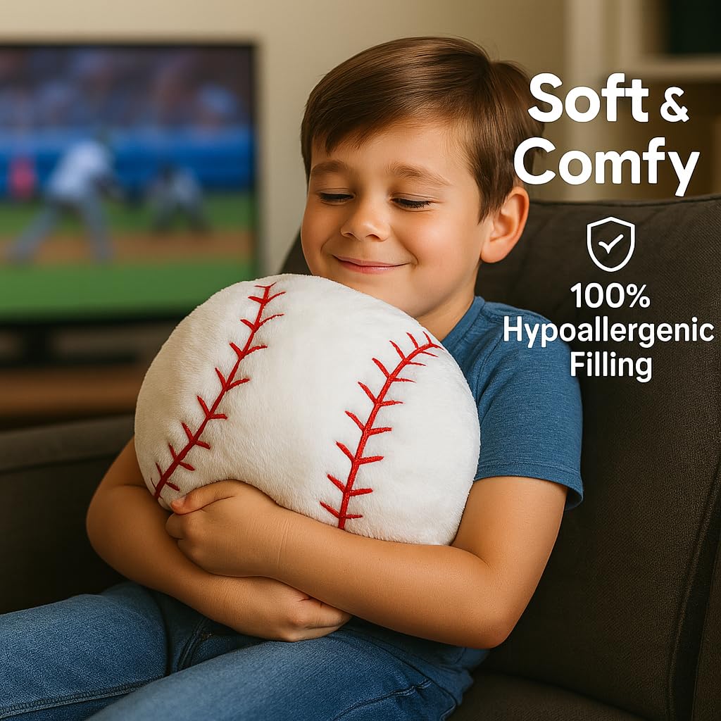 CatchStar Baseball Pillow Plush for Boys – 18-Inch Removable Cover, Washable, Safe Durable Throw Toy Gift