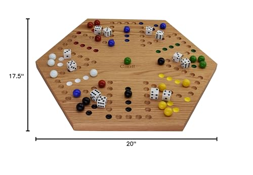Cauff 20-Inch Solid Oak Marble/Wahoo Board Game — Hand-Finished, Double-Sided, 4 & 6 Players