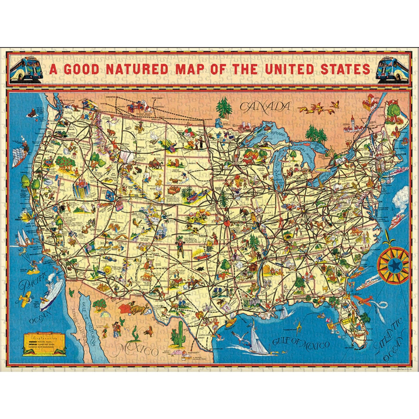 CAVANILLI & CO. Cavallini 1000 Piece Puzzle: Map of USA (PZL/USMAP)