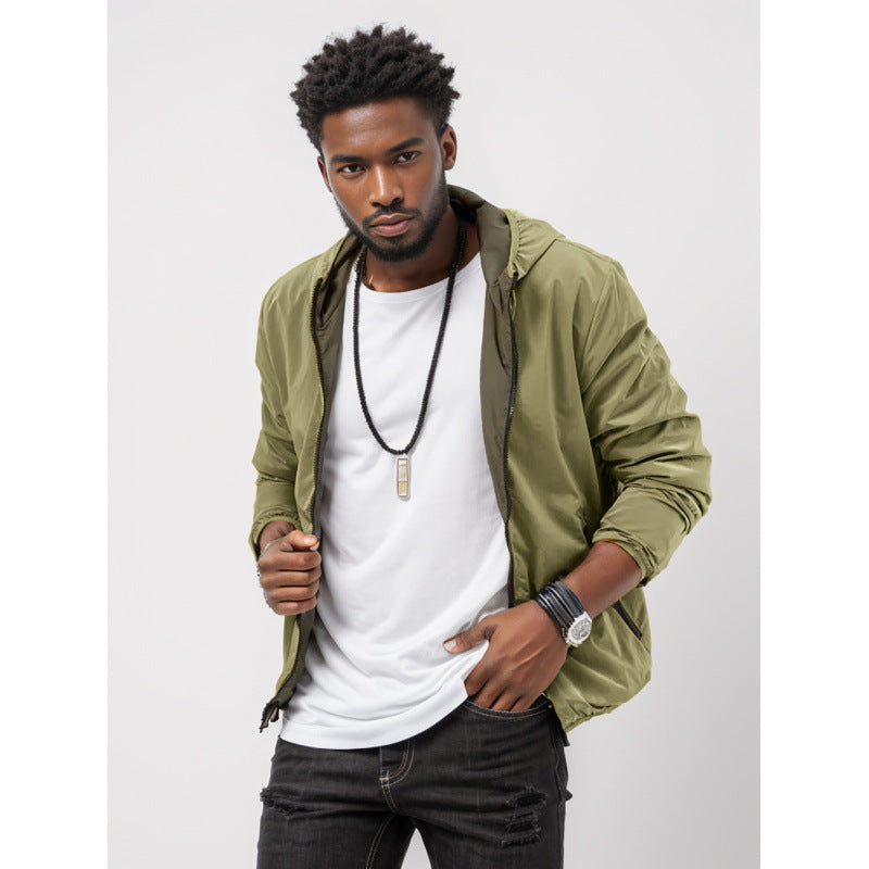 Mens Clothing Solid Color Zipper Reversible Trendy Coat
