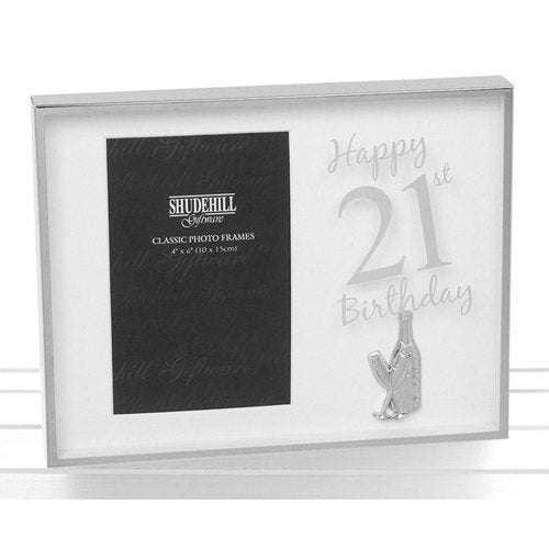 Happy 21st Birthday White and Silver Photo Frame