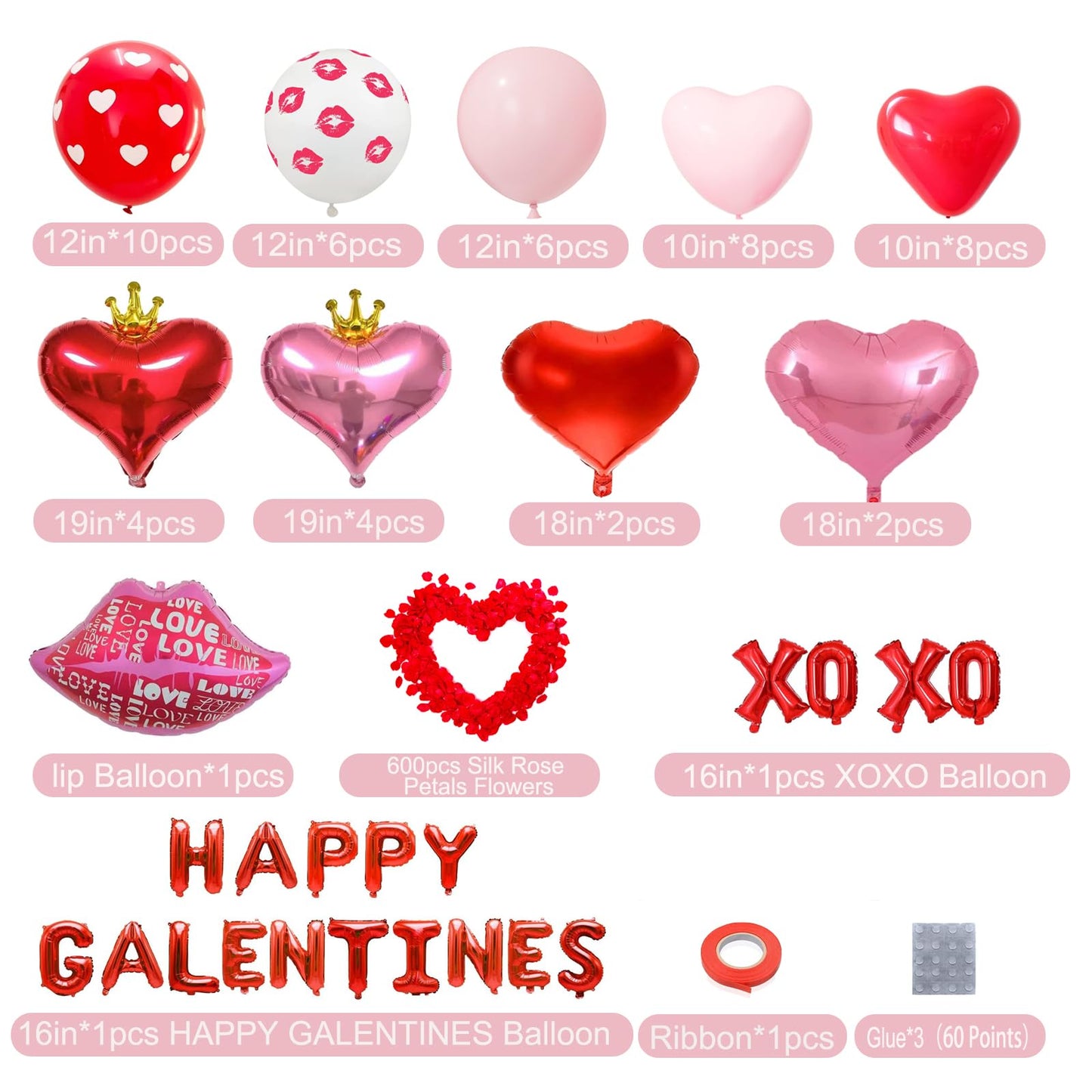 CboDeco Happy Galentines Day Decorations Kit – Red Banner, Hearts & Balloons for Galentine's Party