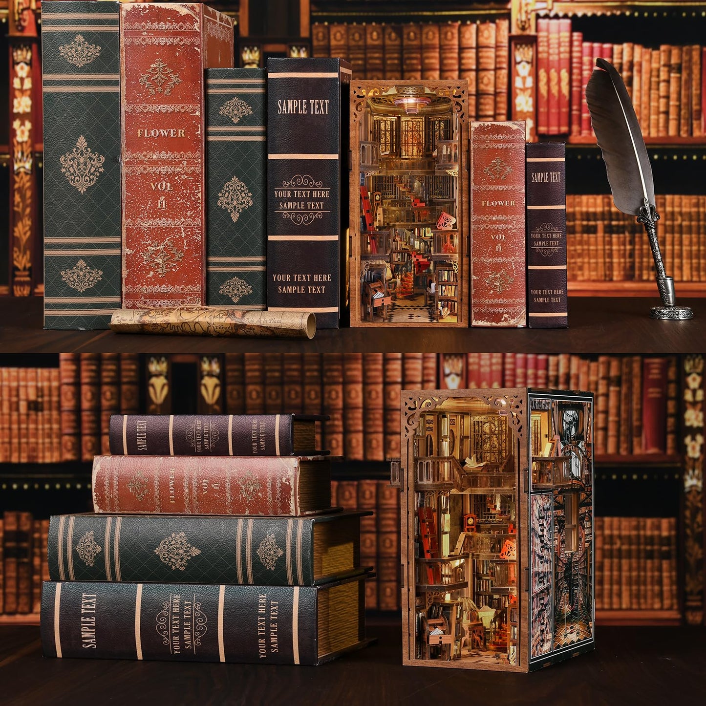 CCCDF Book Nook Kit – Abbey Library DIY Miniature Dollhouse with LED Light