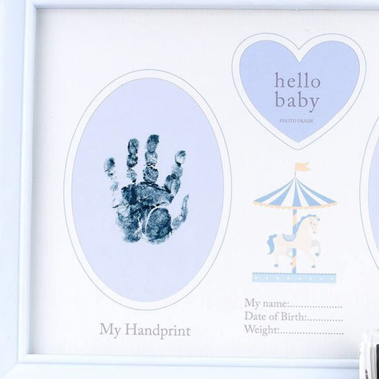 Baby Hand/Footprint Photo Frame Keepsake with Ink Pad - Blue Carousel