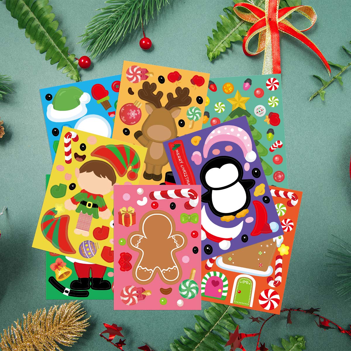 Ceiba Tree 48 Pcs Christmas Sticker Sheets | DIY Holiday Characters for Kids