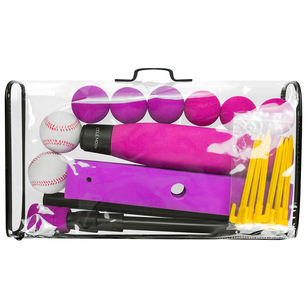 CeleMoon Adjustable Foam T Ball Set for Kids – 8 Balls Included (Pink)
