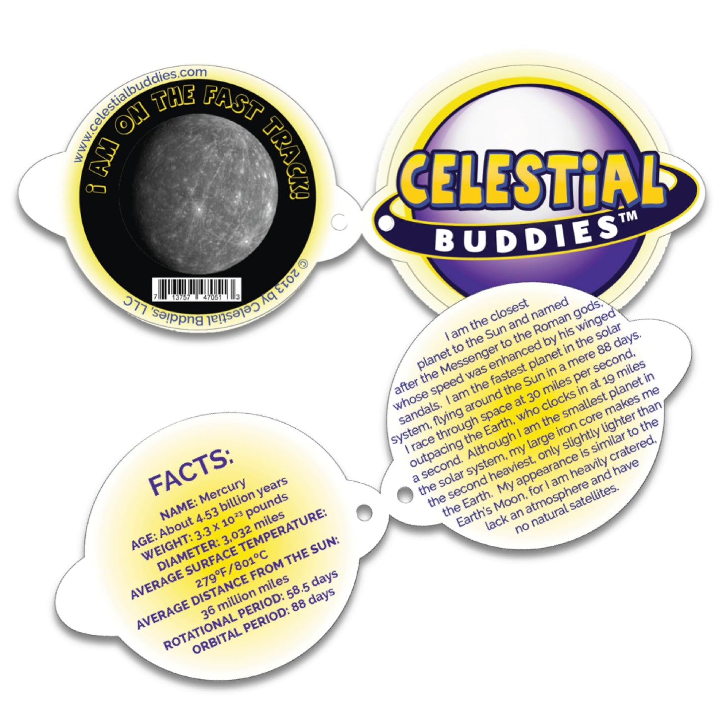 Celestial Buddies Mercury Buddy - 9-Inch Plush with Embroidered Features | STEM Learning Toy for Kids