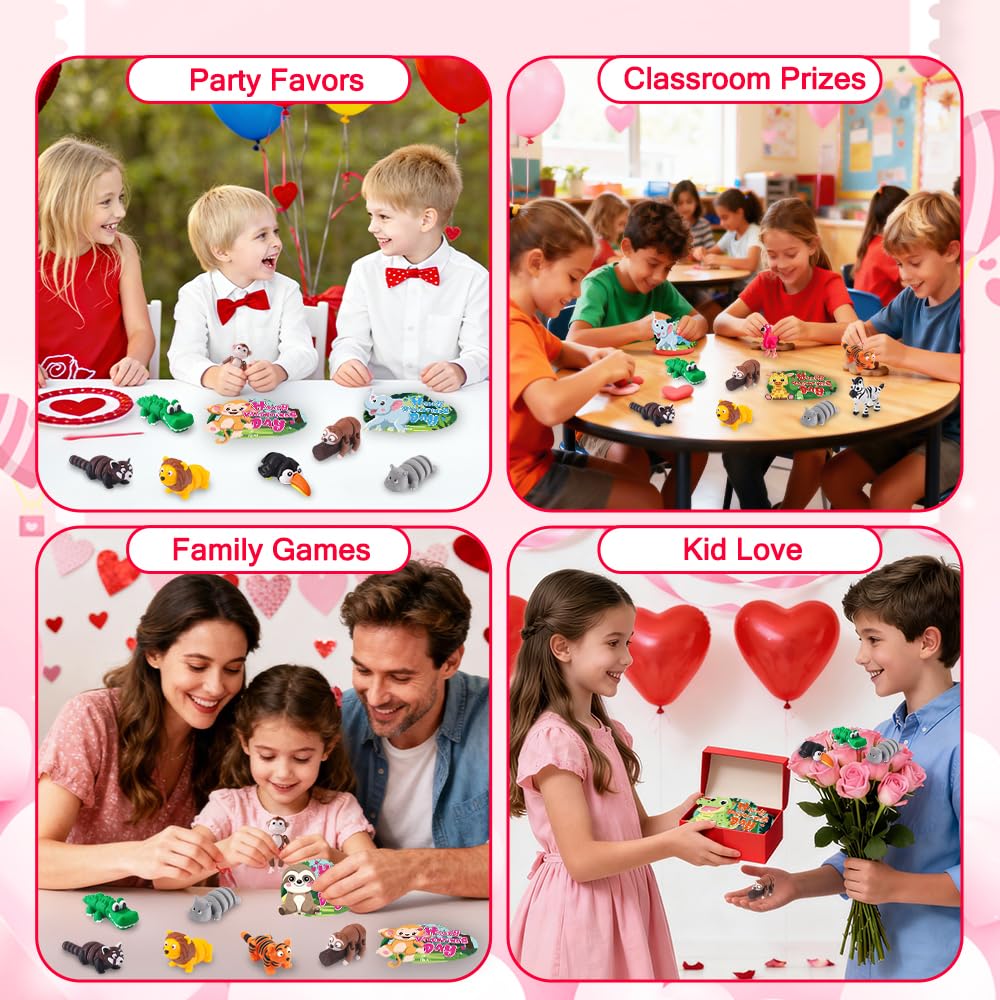 Celltestria 24Pcs Valentines 3D Printed Forest Animals — Cards, Party Favors & Kids' Toys