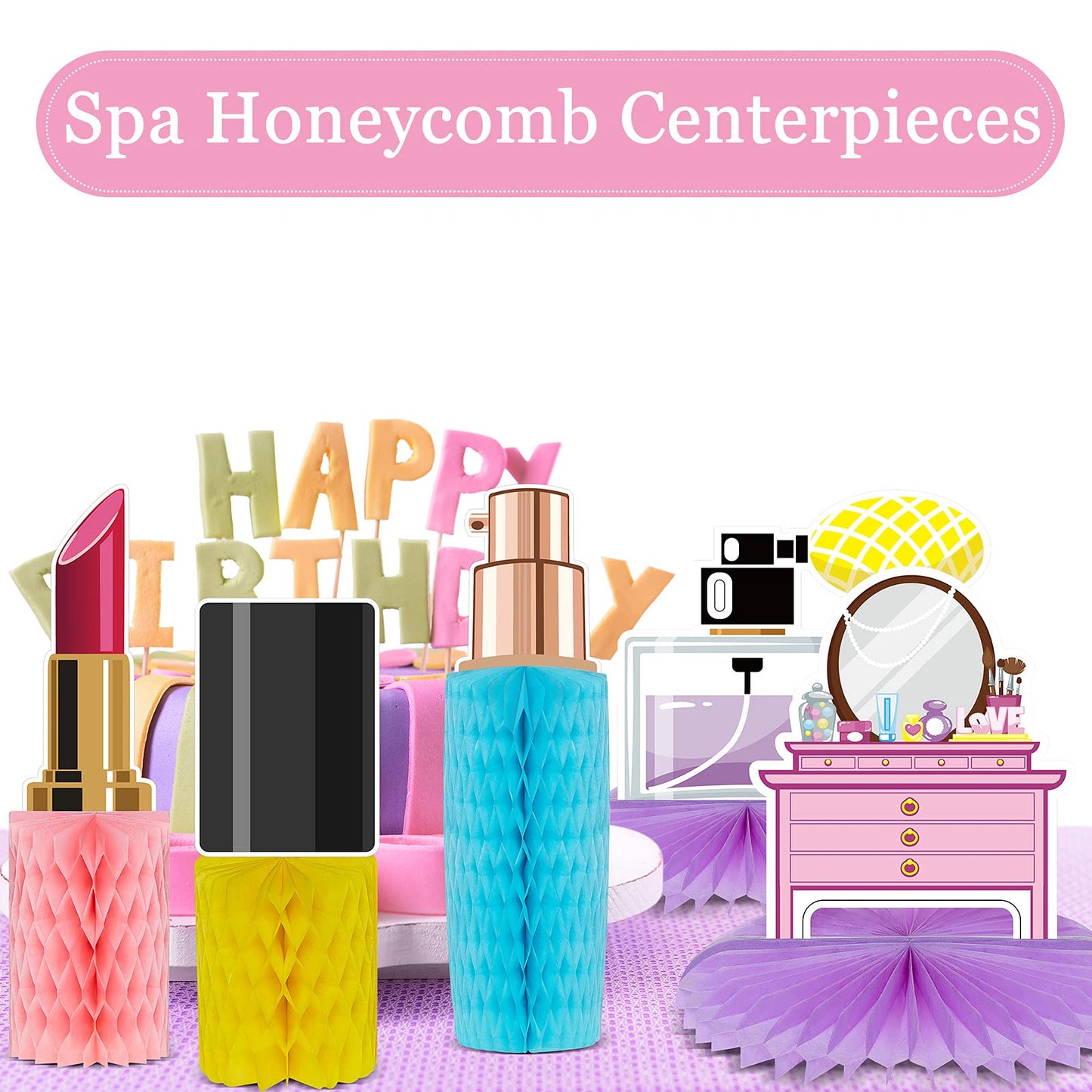 Censen 10-Piece Spa Party Decorations – Honeycomb Centerpieces for Nails, Perfume & Lipstick Theme