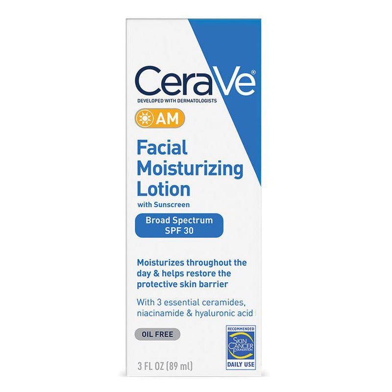 CeraVe AM Facial Moisturizing Lotion SPF 30 Daily Hydration & Sun Protection for All Skin Types 3 oz
