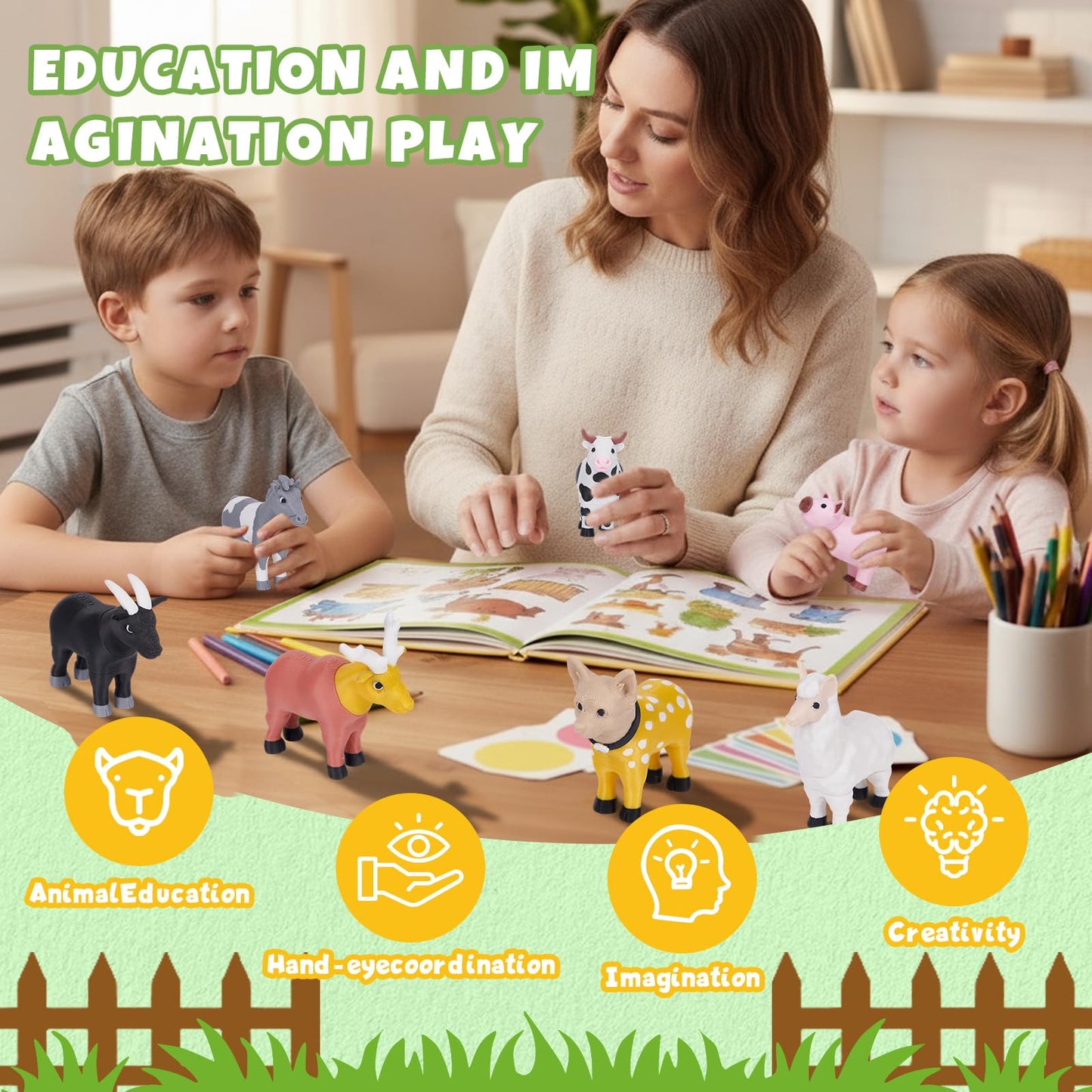Cessfle 40-Piece Magnetic Farm Animals Toys Set | Educational 3D Printed Animals for Kids