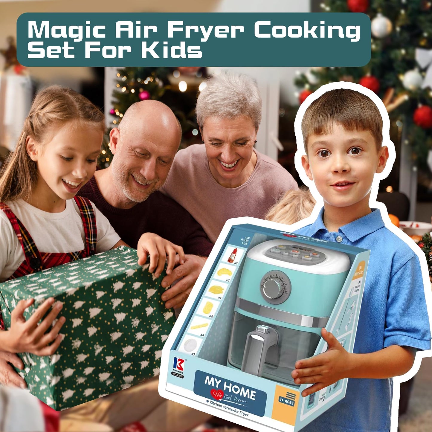 Cewuky Toy Air Fryer Playset for Kids – Color-Changing Food, Sound & Light