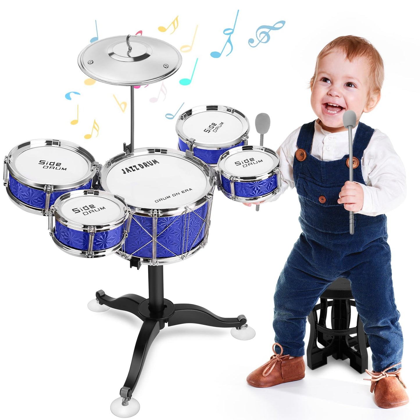 CHADRIGIVS Toddler Drum Set 8-Piece Blue | Educational Kids Jazz Drum Kit