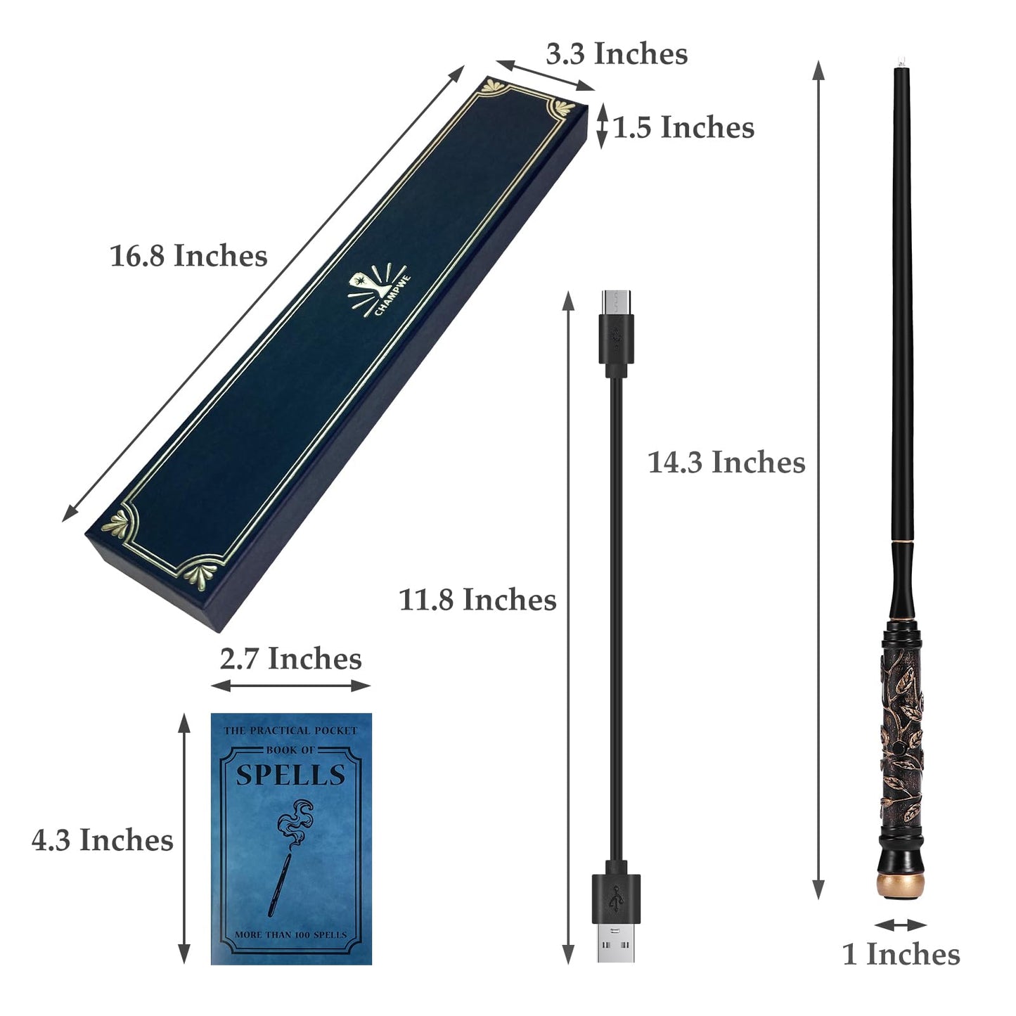 ChampWe Light Up Magic Wand with Spellbook & Gift Box | Rechargeable Illuminating Toy for Kids