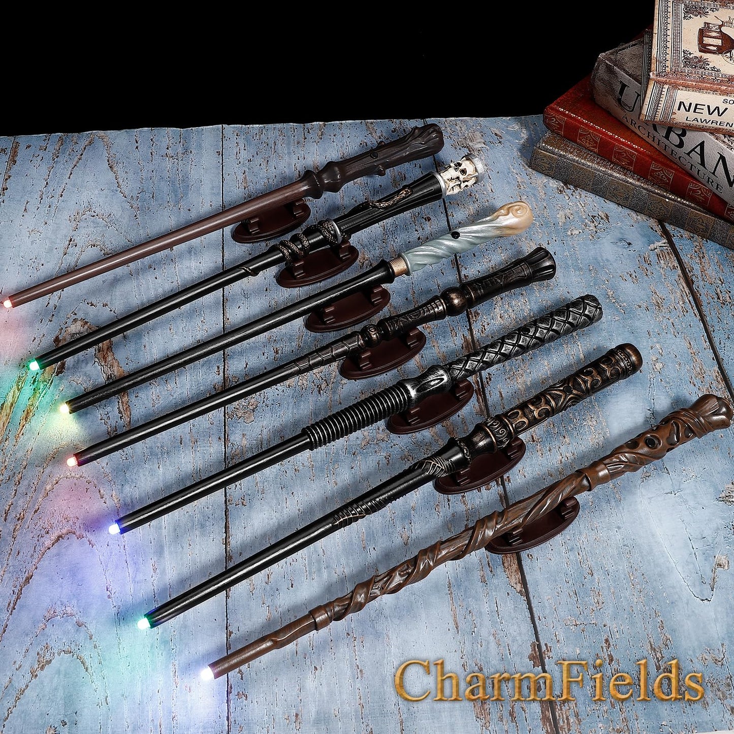 CharmFields Blossom Light Up Wizard Wand – 5-Color LED, Rechargeable Resin Cosplay Prop