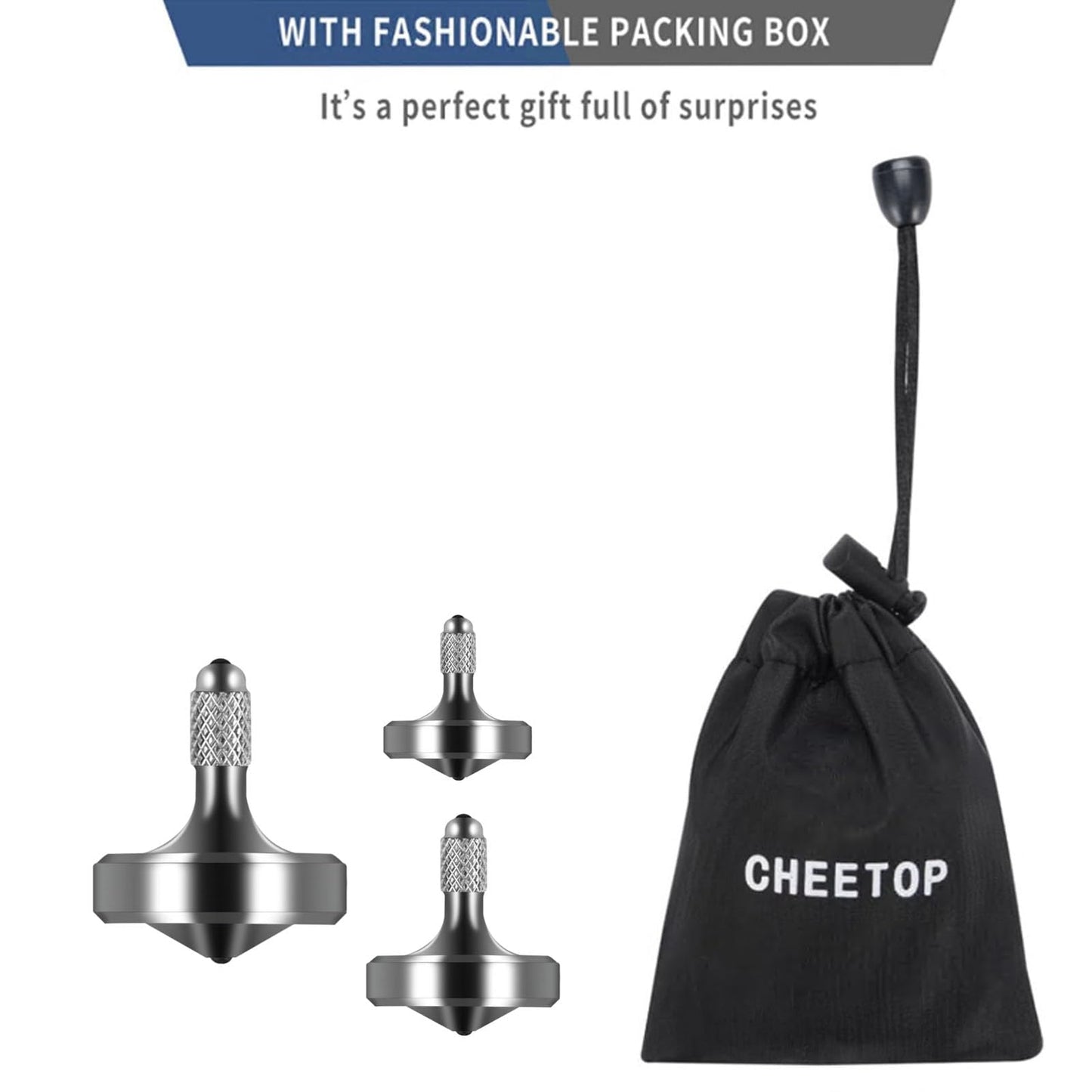 CHEETOP Exquisite Metal Spinning Top – 3-Piece Stainless Steel Fidget Toy, Precision Machined, Long Spin Time